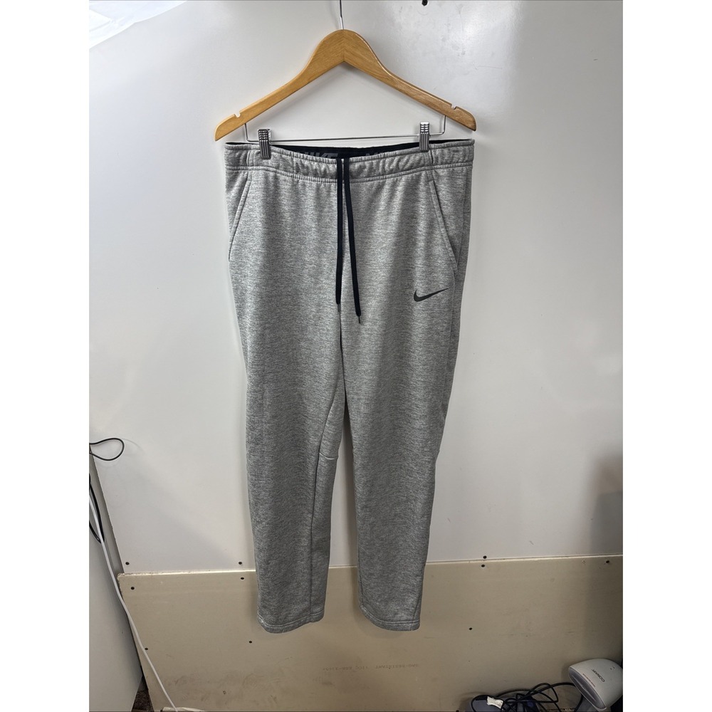 Nike Dri-Fit Heather Gray Poly Knit Fleece Lined Elastic Waist Sweat Pants SZ L!